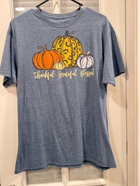 Girls Blue 'Thankful Grateful Blessed' Pumpkin Graphic Tee